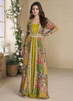 Vegaa Fashion Mustard Georgette Embroidered Gown With Silk Sturg | Grocsy