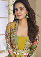 Vegaa Fashion Mustard Georgette Embroidered Gown With Silk Sturg | Grocsy