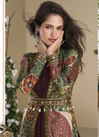 Vegaa Fashion Brown Georgette Embroidered Gown With Silk Sturg | Grocsy