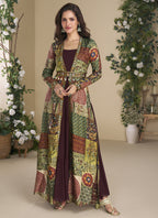 Vegaa Fashion Brown Georgette Embroidered Gown With Silk Sturg | Grocsy