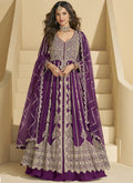 Vegaa Fashion Purple Chinon Silk Embroidered Lehenga Style Suit | Grocsy