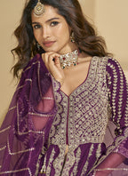 Vegaa Fashion Purple Chinon Silk Embroidered Lehenga Style Suit | Grocsy