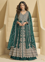 Vegaa Fashion Green Chinon Silk Embroidered Lehenga Style Suit | Grocsy
