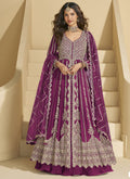 Vegaa Fashion Wine Chinon Silk Embroidered Lehenga Style Suit | Grocsy