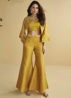 Vegaa Fashion Yellow Silk Embroidered Designer Palazzo With Jacket | Grocsy
