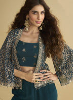 Vegaa Fashion Aqua Blue Georgette Embroidered Designer Palazzo With Jacket | Grocsy