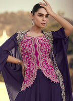 Vegaa Fashion Purple Chinon Silk Embroidered Western Palazzo Suit | Grocsy