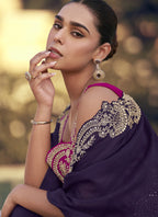 Vegaa Fashion Purple Chinon Silk Embroidered Western Palazzo Suit | Grocsy