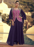 Vegaa Fashion Purple Chinon Silk Embroidered Western Palazzo Suit | Grocsy