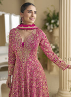Vegaa Fashion Pink Georgette Embroidered Seroski Zarkan Anarkali Suit | Grocsy