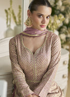Vegaa Fashion Onion Pink Georgette Embroidered Seroski Zarkan Anarkali Suit | Grocsy