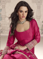 Vegaa Fashion Rani Pink Viscose Jacquard Silk Embroidered Gown With Viscose Dupatta | Grocsy