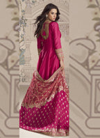 Vegaa Fashion Rani Pink Viscose Jacquard Silk Embroidered Gown With Viscose Dupatta | Grocsy