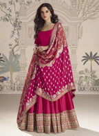 Vegaa Fashion Rani Pink Viscose Jacquard Silk Embroidered Gown With Viscose Dupatta | Grocsy