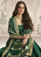 Vegaa Fashion Green Viscose Jacquard Silk Embroidered Gown With Viscose Dupatta | Grocsy