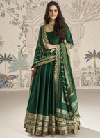 Vegaa Fashion Green Viscose Jacquard Silk Embroidered Gown With Viscose Dupatta | Grocsy