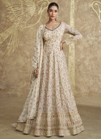 Vegaa Fashion Off White Real Georgette Embroidered Anarkali Suit | Grocsy
