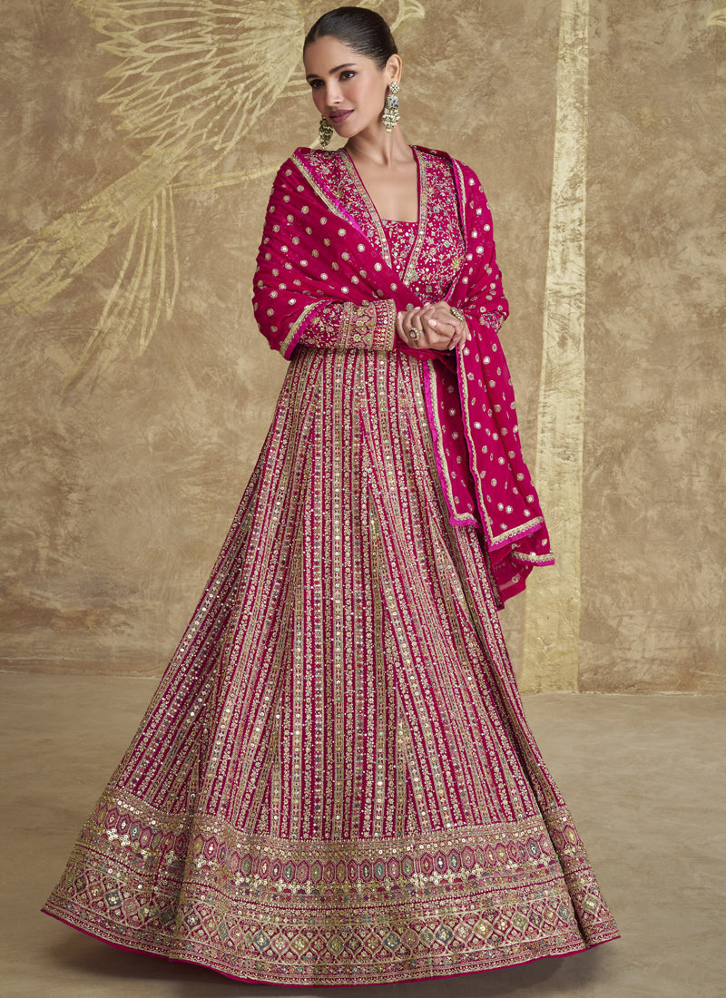 Vegaa Fashion Pink Real Georgette Embroidered Anarkali Suit | Grocsy