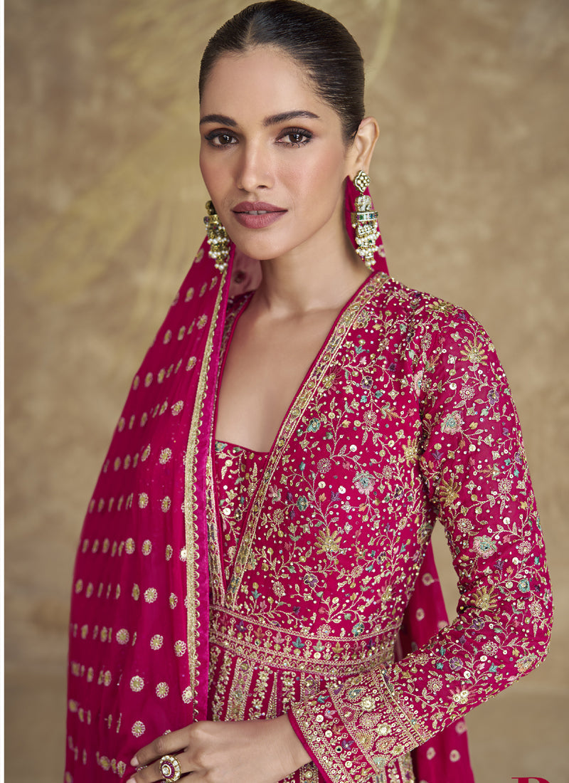 Vegaa Fashion Pink Real Georgette Embroidered Anarkali Suit | Grocsy