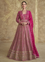 Vegaa Fashion Pink Real Georgette Embroidered Anarkali Suit | Grocsy