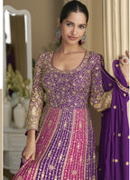 Vegaa Fashion Violet Georgette Embroidered Seroski Zarkan Gown With Embroidered Dupatta | Grocsy