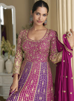 Vegaa Fashion Purple Georgette Embroidered Seroski Zarkan Gown With Embroidered Dupatta | Grocsy