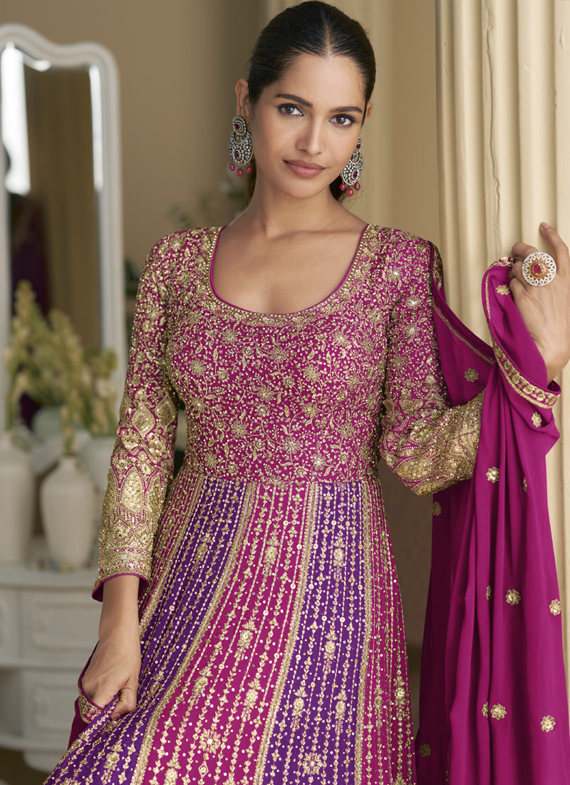 Vegaa Fashion Purple Georgette Embroidered Seroski Zarkan Gown With Embroidered Dupatta | Grocsy