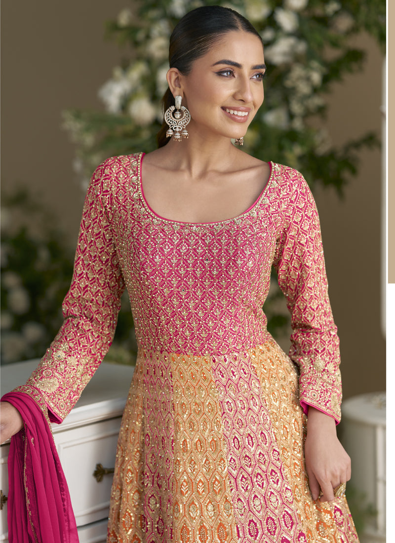 Vegaa Fashion Pink Embroidered Seroski Zarkan Gown With Embroidered Dupatta | Grocsy