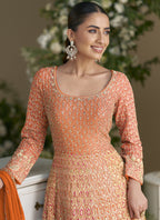 Vegaa Fashion Orange Embroidered Seroski Zarkan Gown With Embroidered Dupatta | Grocsy
