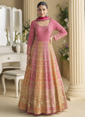 Vegaa Fashion Pink Embroidered Seroski Zarkan Gown With Embroidered Dupatta | Grocsy