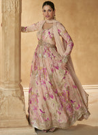 Vegaa Fashion Cream Real Chinon Silk Embroidered Anarkali Suit | Grocsy