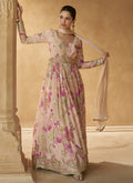 Vegaa Fashion Cream Real Chinon Silk Embroidered Anarkali Suit | Grocsy
