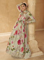Vegaa Fashion Off White Real Chinon Silk Embroidered Anarkali Suit | Grocsy