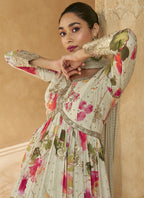 Vegaa Fashion Off White Real Chinon Silk Embroidered Anarkali Suit | Grocsy