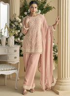 Vegaa Fashion Light Peach Georgette And Net Embroidered Beads Work Salwar Suit | Grocsy
