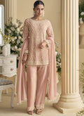 Vegaa Fashion Light Peach Georgette And Net Embroidered Beads Work Salwar Suit | Grocsy