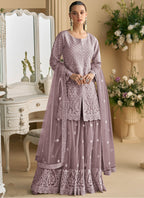 Vegaa Fashion Onion Pink Net Embroidered Sequin Designer Palazzo Suit | Grocsy