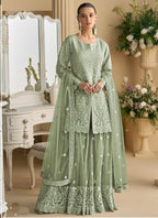 Vegaa Fashion Lime Green Net Embroidered Sequin Designer Palazzo Suit | Grocsy