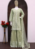 Vegaa Fashion Lime Green Net Embroidered Sequin Designer Palazzo Suit | Grocsy