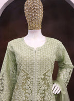 Vegaa Fashion Lime Green Net Embroidered Sequin Designer Palazzo Suit | Grocsy