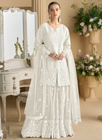 Vegaa Fashion Off White Net Embroidered Sequin Designer Palazzo Suit | Grocsy