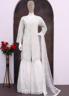 Vegaa Fashion Off White Net Embroidered Sequin Designer Palazzo Suit | Grocsy