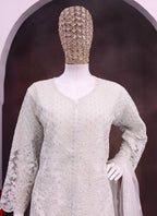 Vegaa Fashion Off White Net Embroidered Sequin Designer Palazzo Suit | Grocsy