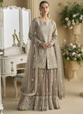 Vegaa Fashion Beige Georgette And Net Embroidered Beads Work Palazzo Suit | Grocsy