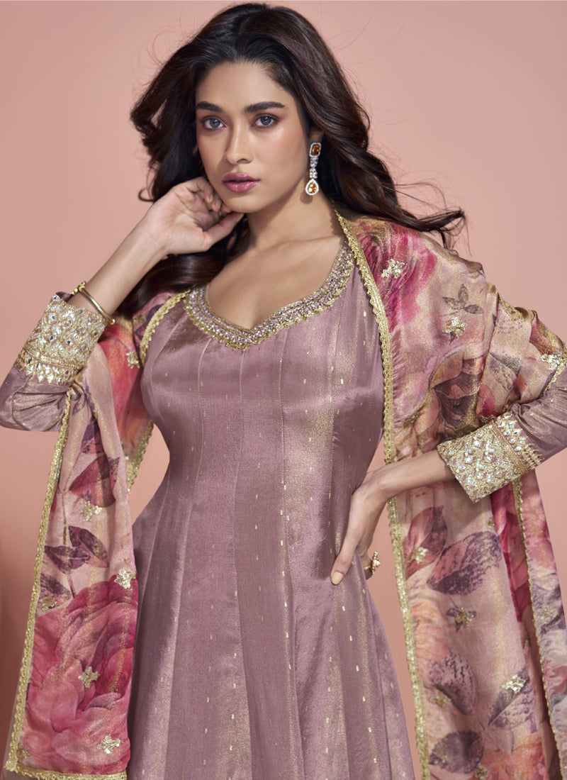 Vegaa Fashion Onion Pink Viscose Jacquard Silk Embroidered Anarkali Suit | Grocsy