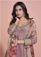 Vegaa Fashion Onion Pink Viscose Jacquard Silk Embroidered Anarkali Suit | Grocsy