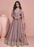 Vegaa Fashion Onion Pink Viscose Jacquard Silk Embroidered Anarkali Suit | Grocsy