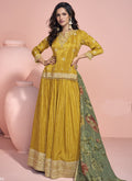 Vegaa Fashion Yellow Jacquard Silk Embroidered Lehenga Style Suit | Grocsy