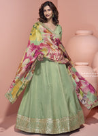 Vegaa Fashion Pista Green Viscose Jacquard Silk Embroidered Anarkali Suit | Grocsy