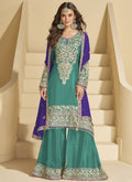 Vegaa Fashion Rama Green Chinon Silk Embroidered Palazzo Suit | Grocsy